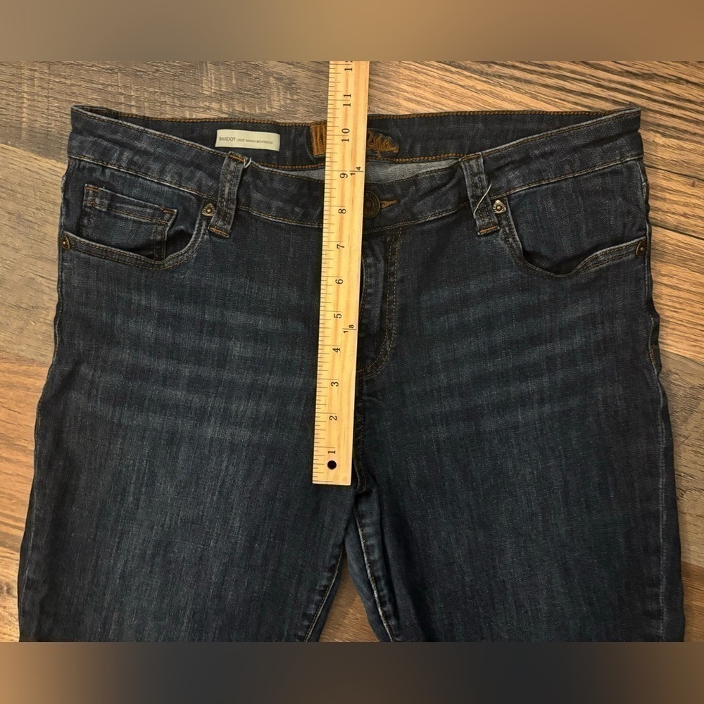 Kut From the Kloth‎ Bardot Crop Skinny Boyfriend Jeans Dark Cotton Wash Size 12 - Picture 4 of 11